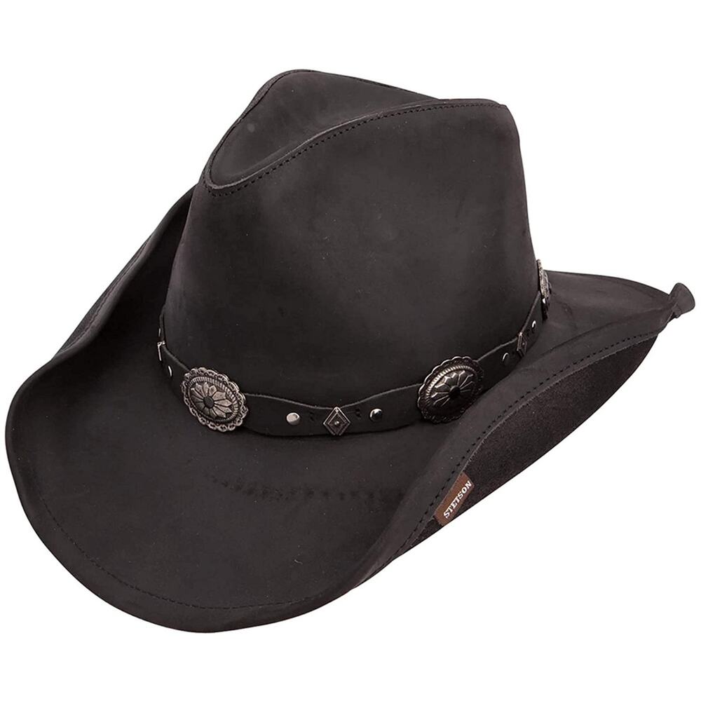 Stetson Roxbury Shapeable Leather Cowboy Western Hat Black Size Large Used